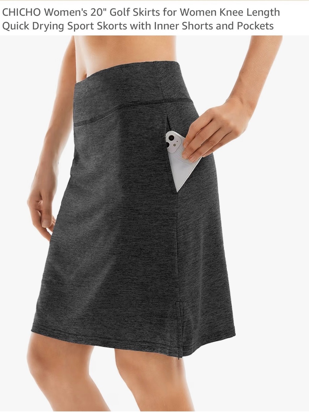 Black Marl Athletic A-Line Skort with Side Pocket XL